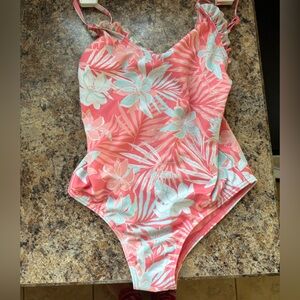 Roxy Pink and White Floral Kids One Piece NWT